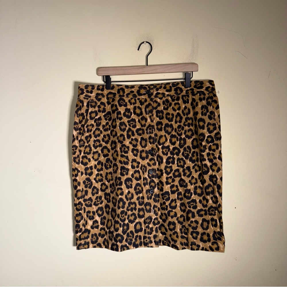 LAUREN RALPH LAUREN plus linen cheetah print button front knee length skirt 16